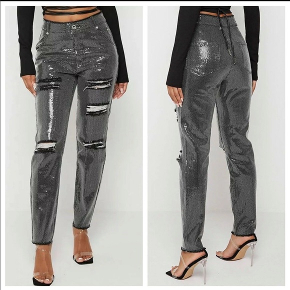 Maniere De Voir sequin destroyed jeans - Picture 4 of 8